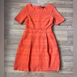 Banana Republic Orange Eyelet Laser Cut Out Scallop Sheath Midi Dress Womens 6